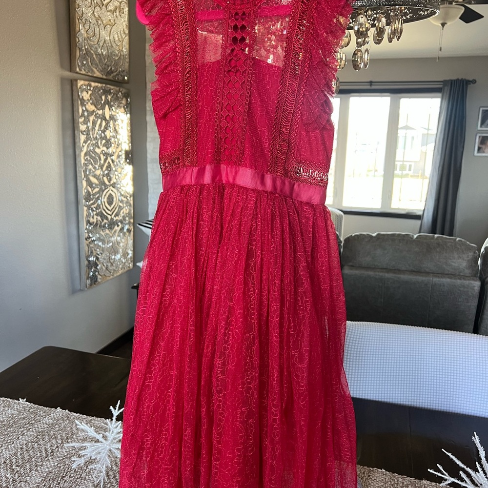 Elegant Red Lace Kids Dress